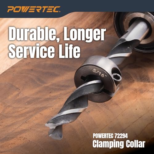 POWERTEC Drill Bit Stop Collar Set, 7 Piece Set Adjustable Drill Bit Depth Stopper with Allen Wrench, Bit Stop with Imperial System Size Markings - 1/8", 3/16", 1/4", 5/16", 3/8", 7/16", 1/2” (71491E) - style: 7PC Imperial Drill Stop Set (1/8"-1/2")