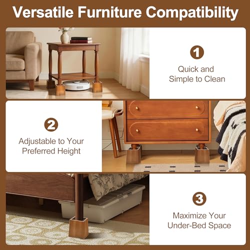 Wooden Bed Risers 5 Inch Heavy Duty, Support 2500 lbs, Brown - color: Retro Brown, size: 5"H(Inner 4"H)