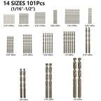 Cobalt Drill Bits Set for Hardened Metal and Stainless Steel, 101Pcs M35 High Speed Steel Twist Jobber Drill Bits 1/16"-1/2", with Plastic Index Storage Case - size: 1/16-1/2 in (101 pcs)