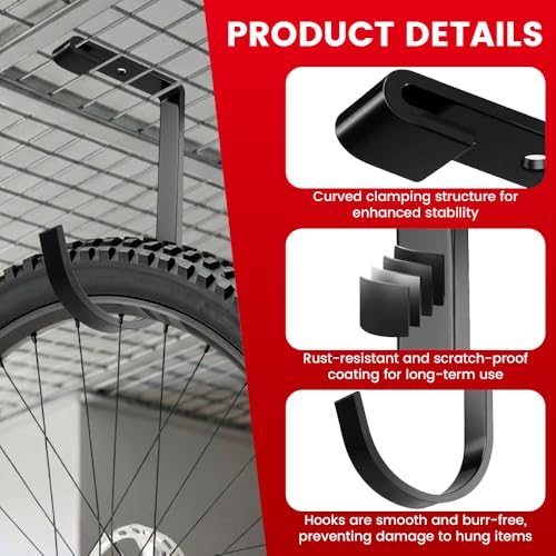 Bike Hooks for Garage Ceiling Mount Rack, Add on Storage Flat Hook, 6 Pack - color: Black-6Pack