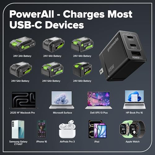GREENWORKS 24V (8-TOOL) Combo (Drill, Impact Driver, Circular Saw, Reciprocating Saw, Jigsaw, Multi-Tool, Sander, Flashlight), 4.0Ah + (2) 2.0Ah (Power Bank) Batteries, (2) Cables, 65W Rapid Charger - size: 8PCS Combo Kits