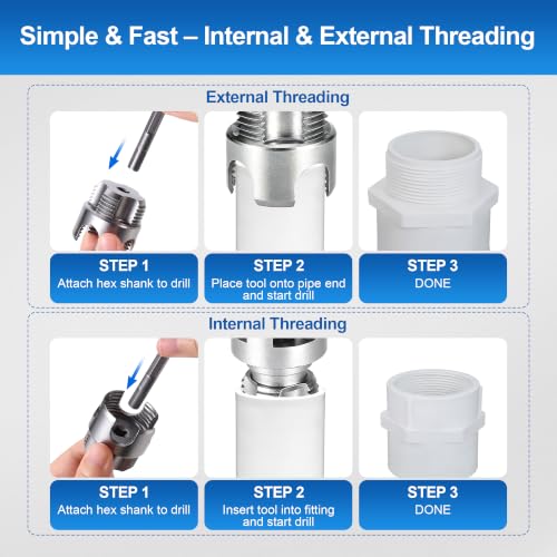 3 Pcs PVC Pipe Threader Kit – Integrated Internal & External Threading Tool