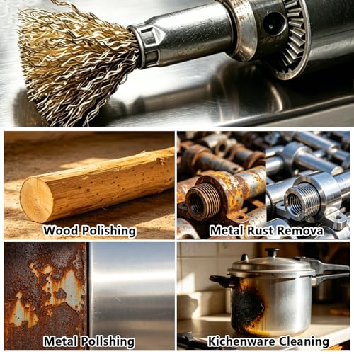 Brass Coated Wire Brush Set for Drill, 1/4 Inch Shank,Crimped Carbon Steel Bristles for Rust Removal, Paint Stripping, Corrosion Cleaning, Surface Scrubbing, Deburring (20mm,20pcs) - size: 20mm,20pcs
