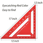 TOPZEA Carpenter Square, 12 Inch Aluminum Rafter Square Triangle Framing Ruler Measuring Layout Tool for Woodworking, Carpentry, Construction, Red