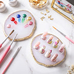 2 Pcs Resin Nail Art Palette, White Gold Edge Mixing Tray - color: White
