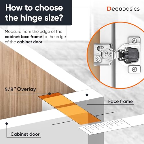 Decobasics 50 Pack Soft Close Cabinet Hinges – 5/8" Overlay for Kitchen Cabinet Doors, Face Frame Concealed Hidden Hinges – Stainless Steel, Self-Closing with 3-Way Adjustment & Slow Close Damper - size: 5/8 Inch