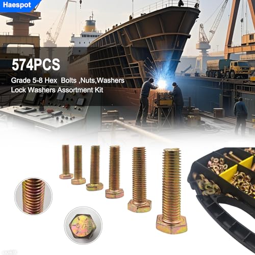 574PCS SAE Bolt and Nuts Assortment Kit - size: 574pcs 1/4"-20 5/16"-18 3/18"-16