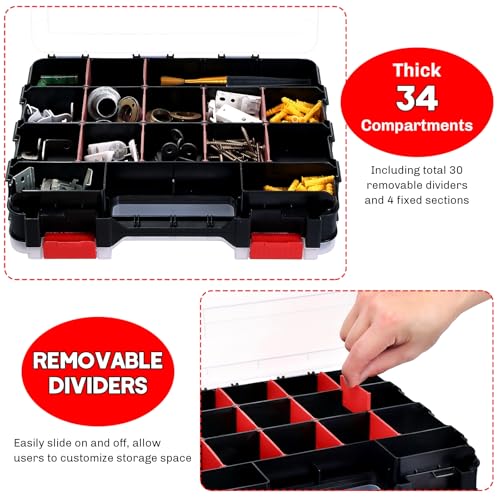 Small Parts Organizer 2Pack Storage Case Tools Box 34-Compartments - color: Red