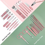 Women Manicure kit Professional sat Nail Set kit Pedicure Kit 30 in 1 Nail Clippers for Women Grooming Nail Care kit with Luxurious Travel Case Pink - color: 30 in 1 Pink