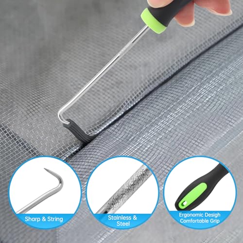 Window Screen Door Repair Kit,Include 59"×106" Black Screen Mesh+ 2 Steel/Nylon Roller+32Ft Spline+8 Clips+Hook+Non-Slip Gloves,7 in 1 Window Mesh Kit for Windows Doors Patio and Porch Replacement - size: 59"×106" Mesh+Tool