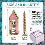 Swpeet 200Pcs Drywall Self-Drilling Anchors with Screws Kit, No Drill Or Holes in Wall Perfect for TV, Bike, Shelf Straps, Cabinet & Fixing Curtains (100PCS Steel Anchors and 100PCS Zinc Screws)