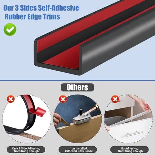 Rubber Edge Trim, Self-Adhesive U Channel Edge Protector for Plywood, Cabinet, 1-1/4" Wood Edge Banding, Flexible Furniture Repair, EPDM Material, Fit 1-1/4"(32mm), Length 10Ft, Black - size: Fit 1-1/4"- L10'