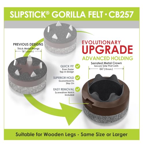 GorillaFelt Chair Leg Floor Protectors/Felt Chair Glides (Set of 16) Tap-On Felt Furniture Pads Guaranteed to Stay On, 1 Inch Round Chair Sliders (Pack of 4) - size: 1 Inch 64 Pack