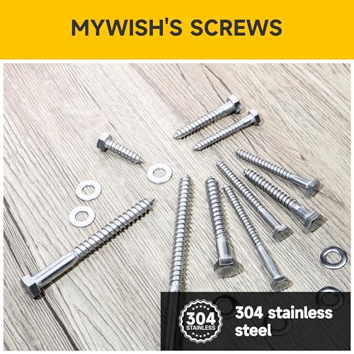 Mywish 5/16 Hex Head Lag Screws Assortment Kit, 74Pcs Heavy Duty Lag Bolts with Washers, 304 Stainless Steel Bolts 18-8 7-Size Wood Screws for Outdoor, Bright Finish 5/16 Bolt - size: 5/16 Assorted Kit