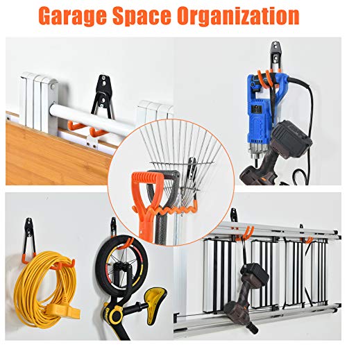 AOBEN 24PCS Garage Hooks, Heavy Duty Double Garage Hanger Organizer Wall Mount Iron Anti-Slip Garage Storage Hooks for Ladder, Power Tool,Bike,Ropes（23 Hooks & 1 hoder Strap-Gray - size: 24PCS GR