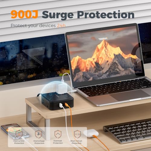 TESSAN Surge Protector Power Strip with 900J Surge Protection, 25 Ft, Black - color: Black with 1 USB C, size: 25 feet