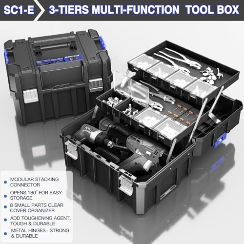 AIRAJ 5 Tier Stackable Tool Box with Wheels, Rolling Tool Box Organizer