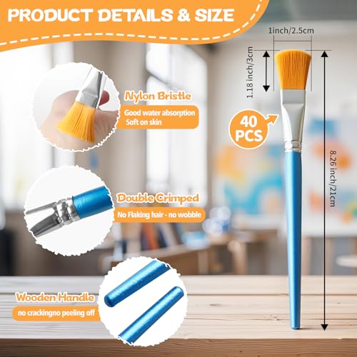 40 Pcs Flat Paint Brushes,1 Inch Craft Paint Brushes, Large Acrylic Paint Brush for Watercolor, Oil Painting, Acrylic,Big Paint Brush for Oil Paint and Body Painting Crafts, Rock Painting - color: 40 Pcs