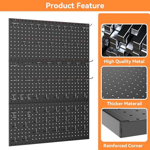 WALMANN 3 PCS 12x24 in Pegboard Panels for Wall, 36x24 in Tools Pegboard - color: Black 12"*24", size: 24"*36"