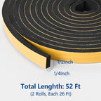 Self Adhesive Foam Tape Weatherstrip 1/2in x 1/4in x 52Ft High Density Foam Insulation Strips Foam Seal Weather Stripping with Strong Adhesive for Door and Window Sound Isolation Soundproofing - size: 1/2in x 1/4in x 52Ft