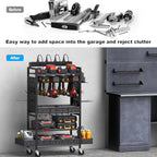 CCCEI Garage Power Tools Organizer Cart with Charging Station, Black Floor Standing Rolling Drill and Tools Battery Storage Cart on Wheels. Black Utility Rack Gift for Men, Husband, Father. - size: Large