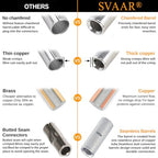 SVAAR 115 PCS 26-8 AWG Non-Insulated Butt Connectors Crimp Repair Butt Splices Kit, Uninsulated Butt Splice Connectors for 26 to 8 Gauge Wire, Marine Grade Tinned Copper Seamless Barrel Butt Terminals - color: Non-Insulated Splice - Tinned Copper