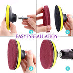 Swpeet 16Pcs 4Inch 3 Different Color Scrubbing Pads Drill Powered Brush Tile Scrubber Scouring Pads Cleaning Kit, Abrasive Buffing Pads Replacement with 1 Pcs Hook Attachment for House Cleaning