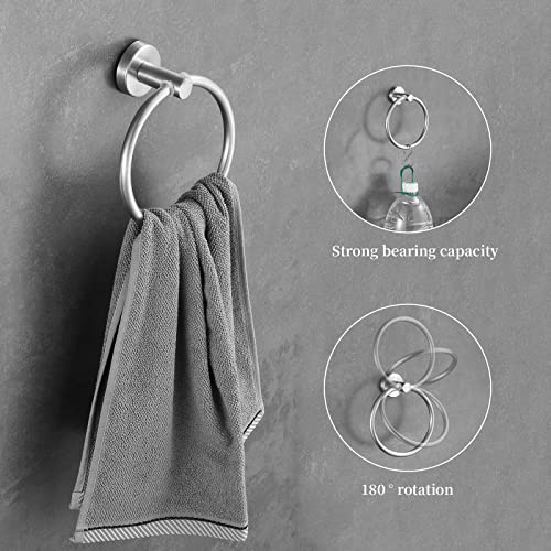Towel Bar Set Brushed Nickel, Bathroom Towel Ring Set 5pcs Including 2pcs 16'' Tower Bar, Towel Ring and 2 PCS Towel Hooks - color: Brushed Nickel-5pcs-16inch
