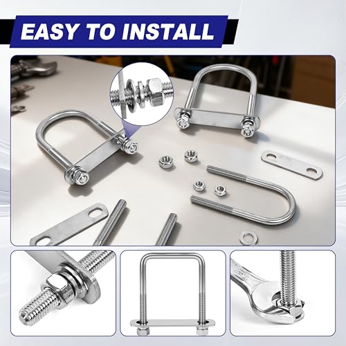 4 Sets M12 Square U Bolts 3 Inch Wide, 1/2" x 3-1/16" W x 4-1/2"L - size: M12 x 3-1/16"W x 4-1/2"L