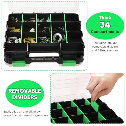 Small Parts Organizer 2Pack Storage Case Tools Box 34-Compartments - color: Green