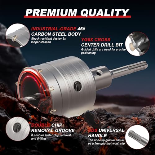 Professional 2-3/8" (60mm) Concrete Hole Saw 110mm SDS Plus & Dust Bag - size: 2-3/8" (60mm)