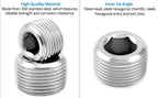 QWORK 304 Stainless Steel Pipe Fitting Kit Hex Countersunk Plug Assortment Set with NPT Male Thread 16 Pcs