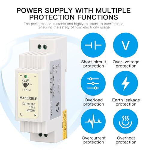MAKERELE 15W 5V DR AC to DC Slim DIN Rail Power Supply - style: 15W-5V