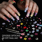 FANDAMEI 3D Gel Kit, 15g 3D Nail Sculpting Gel, 5 Box Nail Pearls Charms and Gems Clear&AB Nail Rhinestones, Metal Nail Beads&Gold Silver White Pearl Chrome Powder for DIY Manicure, UV/LED Lamp Needed