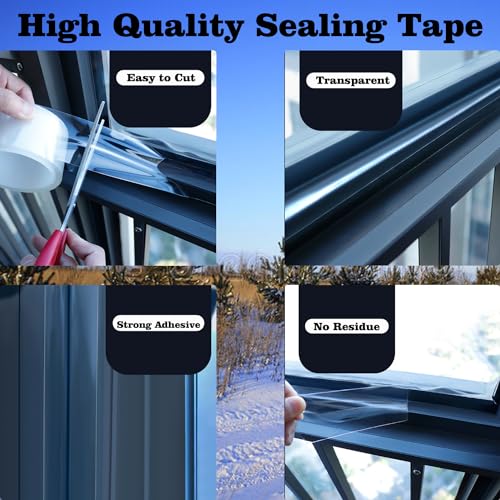 Qoqooice Transparent Window Weather Sealing Tape 3 Inch x 33 FT Weather Stripping Residue-Free Clear Window Insulation Tape for Doors Windows and Shower Glass Gaps (3 in * 33 FT) - size: 3 IN * 33 FT Clear
