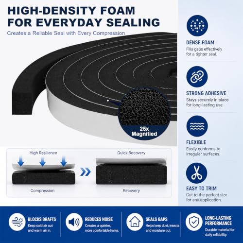 Storystore Weather Stripping Foam Tape, 1/2" x 1/4" x 164 FT Door Seal - size: 1/2In x 1/4In x164Ft