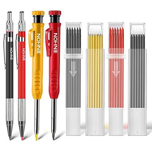 Enhon 4 Pack Carpenter Pencil Set with Sharpener, Black/Red/Yellow - color: Black, Red, Yellow