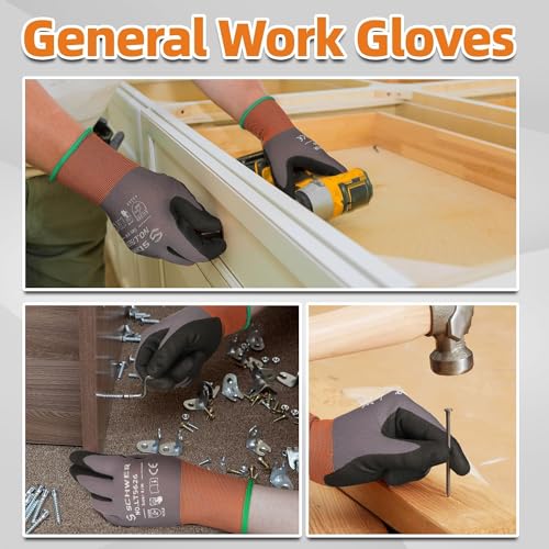 Schwer 6 Pairs Work Gloves Sandy Nitrile Coated, Touchscreen, LT5626, S - color: Grey, size: Small
