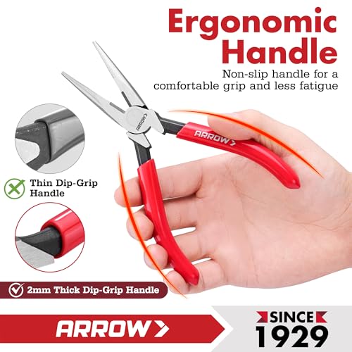 ARROW 6" High Leverage Needle Nose Pliers with Side Cutters, Long Nose Pliers for Gripping, Wire Bending, Cutting (Pack of 2) - size: 6 INCH (Pack of 2)