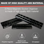 EACELIY Magnetic Socket Organizer Set,Metric Socket Holder Kit, Socket Trays，holds 75 Deep and Shallow 3/8" Sockets(sockets not included) 丨3Pcs 1/2", 1/4" and 3/8" （Black） - size: 3PCS Metric 1/2&3/8&1/4