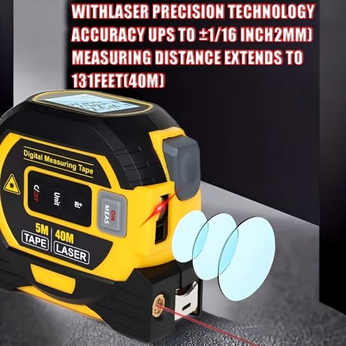 The 3-in-1 almighty laser measuring tools ruler,16Ft Ruler 131Ft Laser - color: Yellow, size: Laser 135 ft