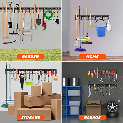 TVKB 17'' All Metal Garden Tool Organizer Adjustable Garage Tool Organizer Wall Mount Garage Organizers and Storage with Heavy Duty Hooks Tool Hangers for Garage Wall, Shed, Garden - size: 17inch