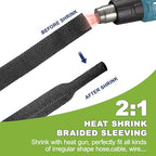 2:1Heat Shrink Wire Loom Braided Cable Sleeves,Heat Resistant Fabric Woven Shrink Tubing Wiring Harness for Protection Automotive,Harness Cable,Cable Management (2"-12ft) - size: 2"-12ft