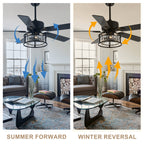 52 Inch Modern Glam Crystal Ceiling Fan with Lights and Remote, 6 Speeds DC Motor Black Reversible Ceiling Fan with Crystal Cage