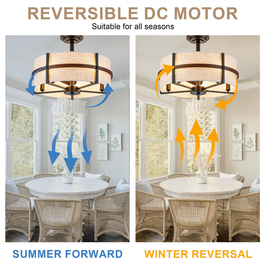 20 Inch Farmhouse Drum Caged Ceiling Fan with Lights and Remote APP Control, 6 Speeds DC Motor Reversible Fandelier Ceiling Fan for Bedroom