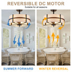 20 Inch Farmhouse Drum Caged Ceiling Fan with Lights and Remote APP Control, 6 Speeds DC Motor Reversible Fandelier Ceiling Fan for Bedroom