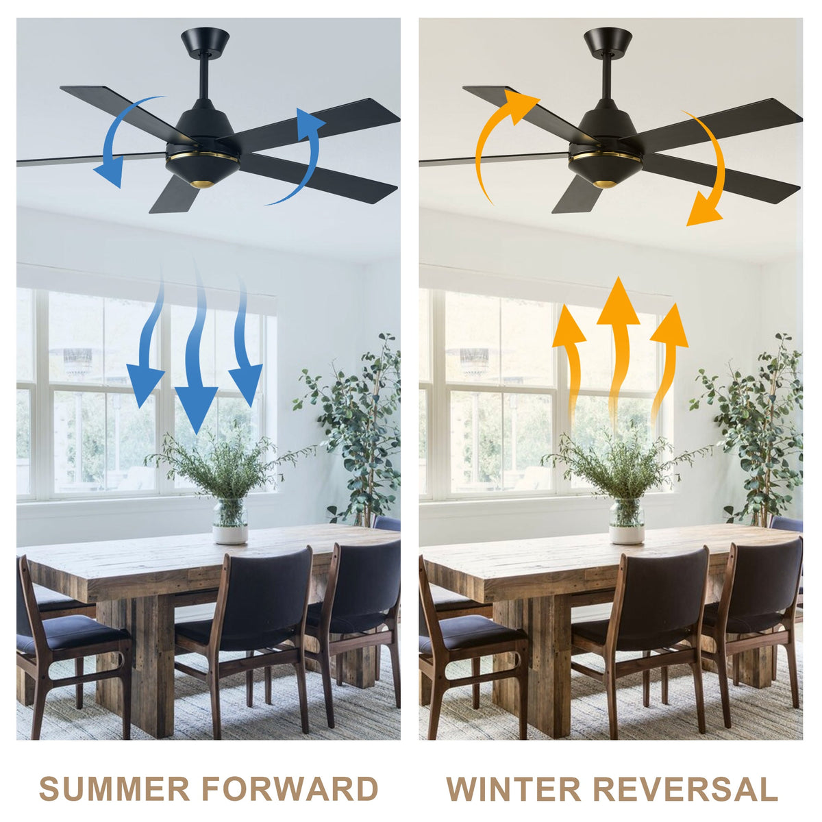 52 Inch Black Modern Ceiling Fan with Remote Control, 6 Speeds DC Motor 5-Blade Reversible Ceiling Fan for Living Room