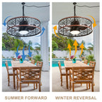 24 Inch Farmhouse Outdoor Waterproof Ceiling Fan with LED Light and Remote, 6 Speeds Black Plug In Caged Outdoor Fan Light