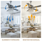 52 Inch Chrome Glam Crystal Ceiling Fan with Lights and Remote, 6 Speeds DC Motor Reversible Chandelier Ceiling Fan with Crystals