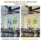 52 Inch Farmhouse Flush Mount Ceiling Fan with Lights and Remote, 6 Speeds DC Motor Reversible Low Profile Ceiling Fan for Living Room